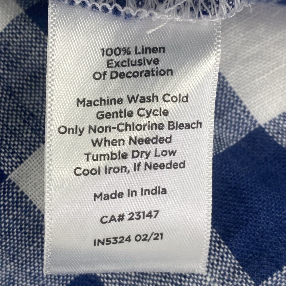 Talbots 100% Linen Blue White Plaid Check Top Blouse Sleeveless Summer L - Picture 4 of 5